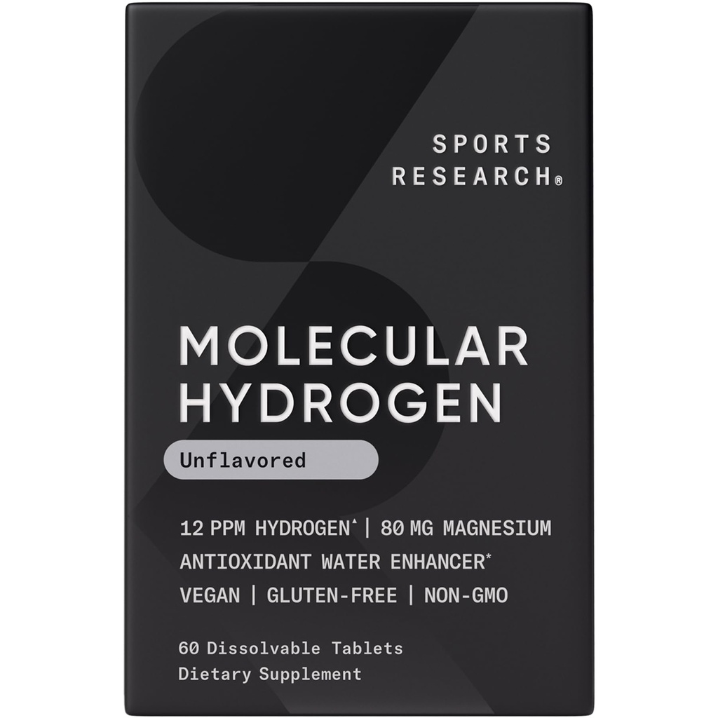Sports Research® Molecular Hydrogen Water Tablets - Fast Dissolve H2 Tablets with Magnesium - Hydrogen Water - Antioxidant Water Enhancer with Magnesium* - Unflavored, 60 Servings