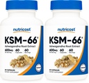 Nutricost KSM-66 Ashwagandha Root Extract 600mg, 60 Veggie Caps - 5% Withanolides - with BioPerine - Full-Spectrum Root Extract (Pack of 2)