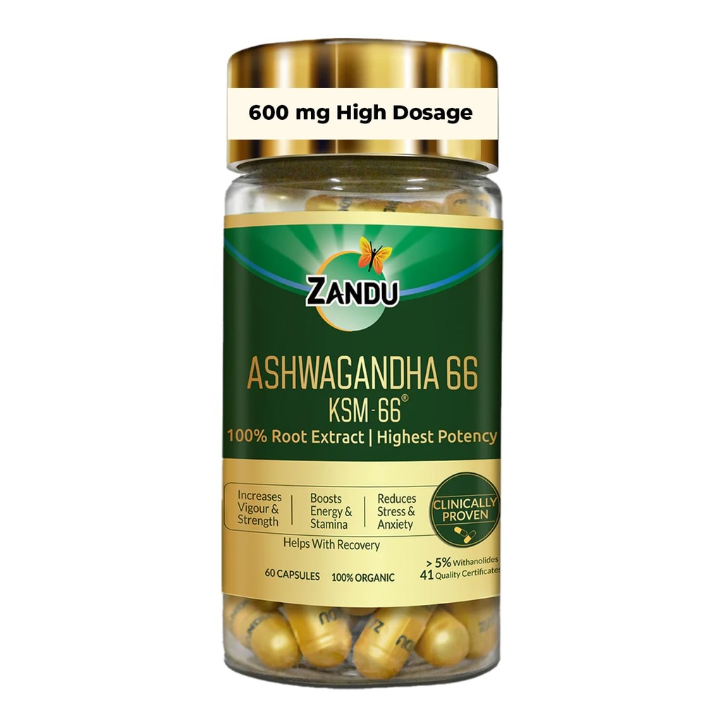 Zandu Ashwagandha 66 (KSM-66®) (600 mg), Clinically Proven 100% Root Extract for Maximum Potency