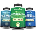 Nutrivein Premium Irish Sea Moss Capsules, Berberine Supplements, and Ashwagandha Supplements Bundle: High-Absorption Berberine Hcl, Ashwagandha Root Extract, & Sea Moss for Digestion & Daily Balance