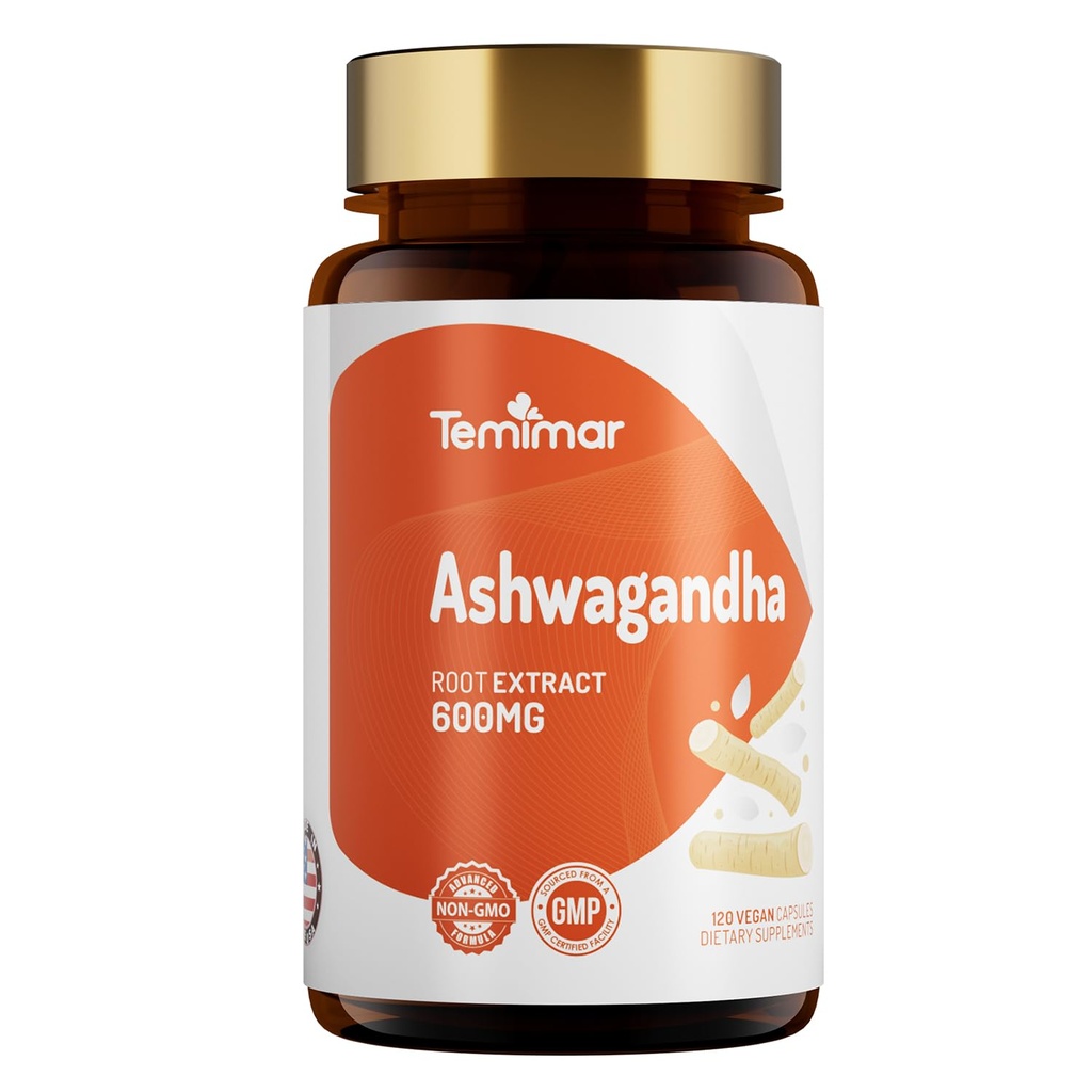 Ashwagandha Supplements, Ashwagandha Root Extract 600mg for Women & Men, Made in USA, Gluten Free, Vegan, 120 Capsules