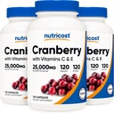 Nutricost Cranberry Extract 25,000mg (120 Servere) 3 flasker med C-vitamin & E