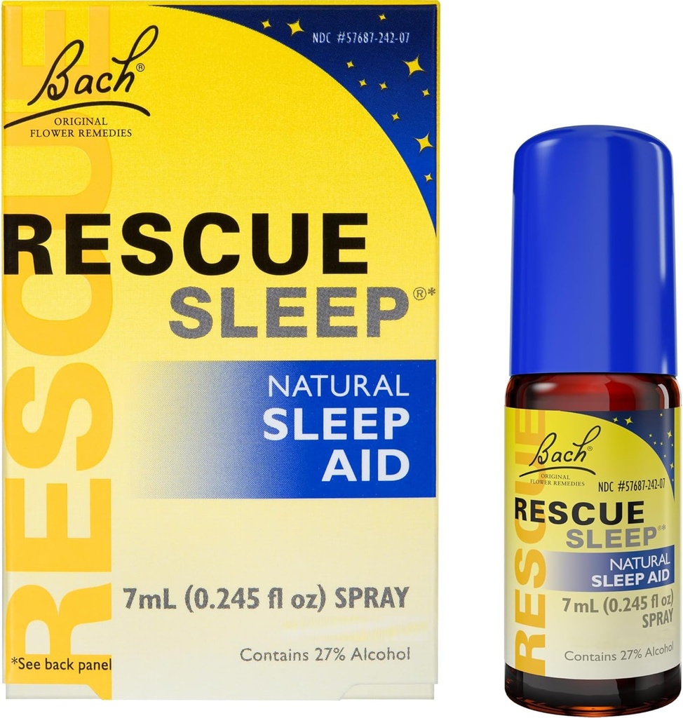 Bach RESCUE SLEEP Spray 7mL, Natural Sleep & Stress Relief Aid, Homøopatisk Blomst Essence, Vegan, Fri for Melatonin, Sukker og Gluten, Ikke-narkotiske, Ikke-Habit Forming