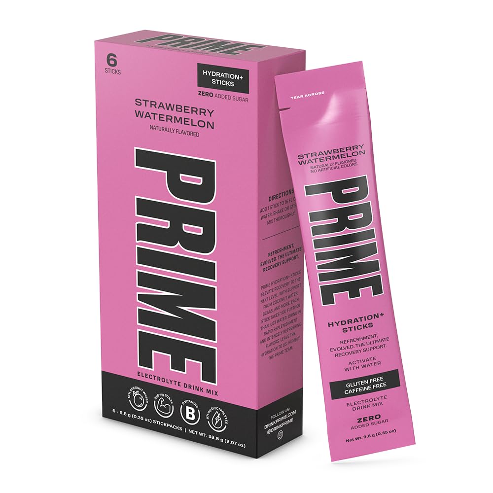 PRIME HYDRATION + sticks Strawberry Watermelon Note 124; Hydration Powder Single Serve Sticks Note 124; Electrolyte Powder On the Go
