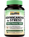 Vitalibre Ashwagandha Supplement for Women Men, Ashwagandha Extract Plus L-Theanine, GABA, Lemon Balm & More, Extra Strength, High Absorption, Calming Mood & Focus, 90 Vegan Capsules, Non-GMO