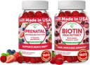 Lunakai prenatal og biotin gummies Bundle - Graviditet Multivitamin Gummy med jern & folsyre - hår hud og negle vækst supplement med C-vitamin og E - 30 dages forsyning
