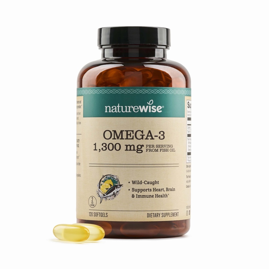 NatureWise Ultra Omega 3 Fish Oil 2200 mg – 1300 mg Omega-3 - Triglyceride Form - Lemon Flavor - Wild-Caught Fish Oil + EPA & DHA - Burpless, Non-GMO - 120 Softgels[2-Month Supply]