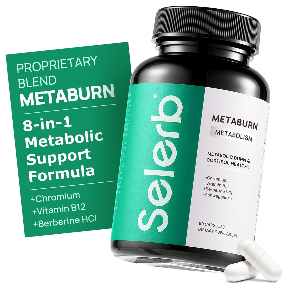 Selerb Metaburn vægttab piller til kvinder & mænd - Appetite Suppressant & Fat Burner, Metabolisme Support vægttab supplement med berberine, Chrom, grøn te & B12- 60 kapsler