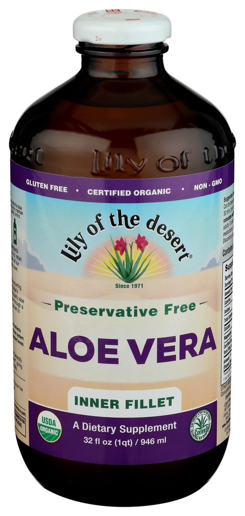 Lily Of The Desert Aloe Vera Juice - Indre Fillet Aloe Vera Drink, Organic Aloe Juice med naturlige vitaminer, fordøjelige enzymer til Gut Health, Mave Relief, Wellness, glødende hud, 32 Fl Oz