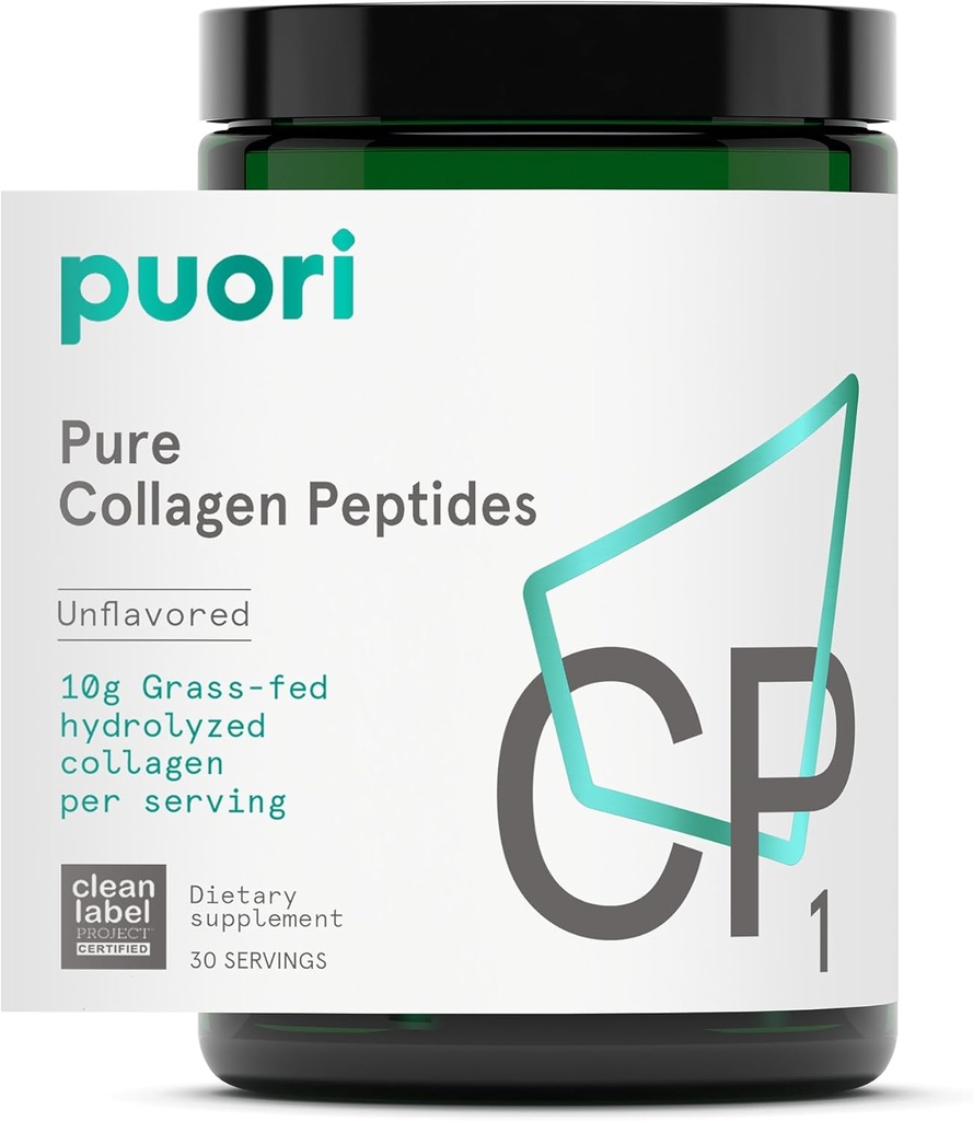 Puori Pure Collagen Peptider Powder, Unflavored - 10g af Grass- Fed Hydrolyzed Bovin Collagen understøtter hud sundhed, hår & negle Styrke, fælles smerte & mobilitet support - 30 Serveringer