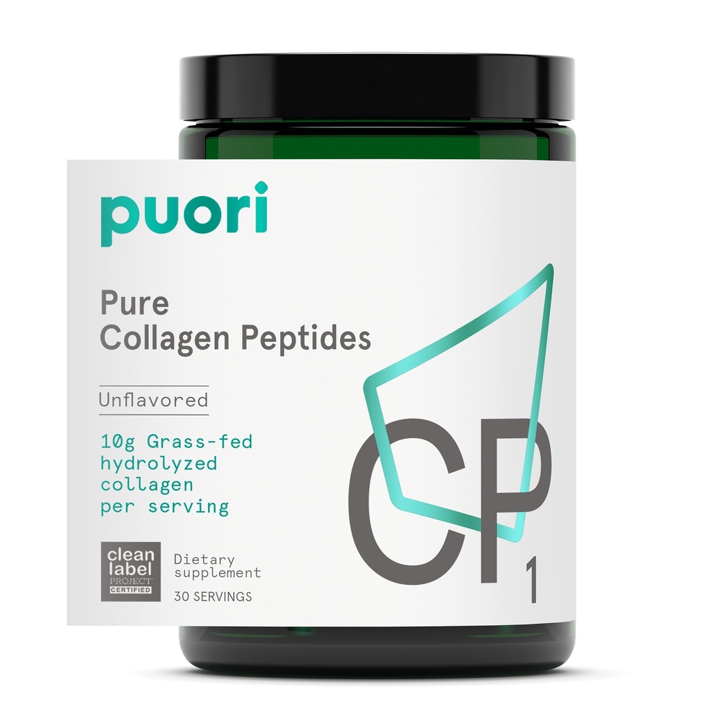 Puori Pure Collagen Peptider Powder, Unflavored - 10g af Grass- Fed Hydrolyzed Bovin Collagen understøtter hud sundhed, hår & negle Styrke, fælles smerte & mobilitet support - 30 Serveringer