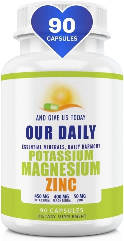 Magnesium Kaliumtilskud W Zink - 90 Kapsler 400MG Magnesium, 450MG Kalium, 50MG Zink til vaskulær sundhed - Høj Absorption Vegan til ben kramper og søvn