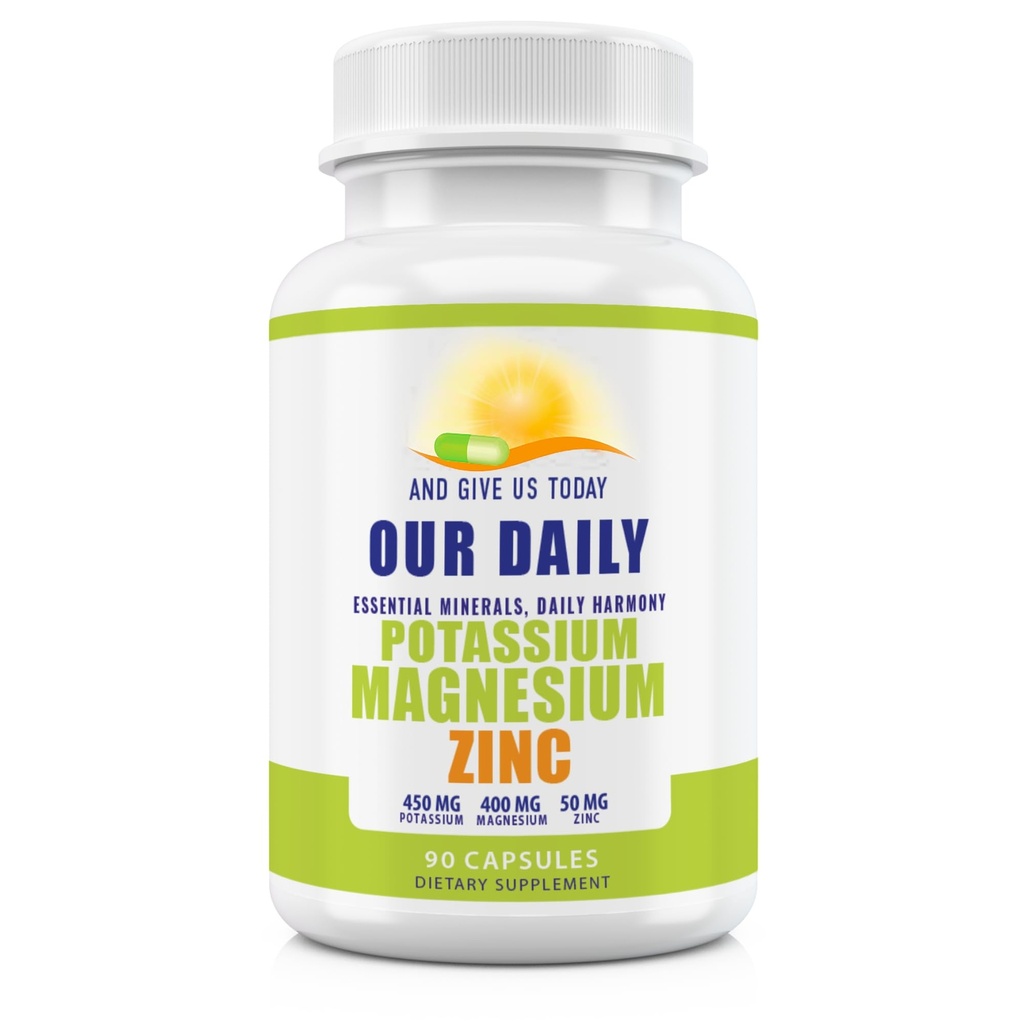 Magnesium Kaliumtilskud W Zink - 90 Kapsler 400MG Magnesium, 450MG Kalium, 50MG Zink til vaskulær sundhed - Høj Absorption Vegan til ben kramper og søvn