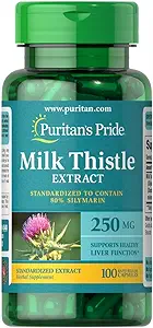 Puritans Pride Milk Thistle Standardized 250 Mg Silymarin Kapsler, 100 Greve