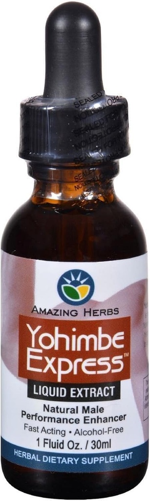 Amazing Herbs Yogimbe Express - Performance Enhancer, 100% Pure Yohimbe Bark Alkohol Free Liquid Extract, Herbal Dietary Supplement - 1 Fl Oz (Pack of 1)
