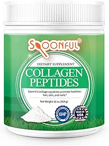Spoonful Collagen Peptid Powder, Type I & III, Hydrolyzed Grass Fed Bovine, Unflavored, Non- GMO Gluten- Gratis for sund hårnegl hud og fælles støtte [16 oz]