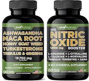 Gade Nutrition Ashwagandha med Maca Root, Horny Geat Weed, Turkesterone, Tribulus Terrestris, Panax Ginseng + nitrogenoxid Booster - Bundle for Energy, Vitality, Performance, Pump