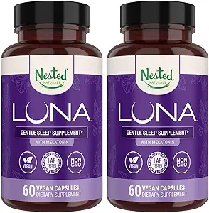 Nested Naturals Luna Sleep Aid - Non-Habit Forming Natural Sleeping Pills for Voksne med naturligt behårede ingredienser - Valerian Root, Melatonin, Kamille, Lemon Balm, og mere - 120 Vegansk Kapsler
