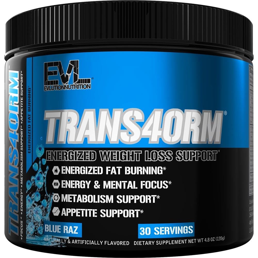Evolution Thermogen Fat Burning Support Powder Nutrition Trans4orm Fast fungerende energi pulver til støtte hurtig metabolisme vægttab og mental fokus med CLA Carnitin og Alpha GPC - Blue Raz