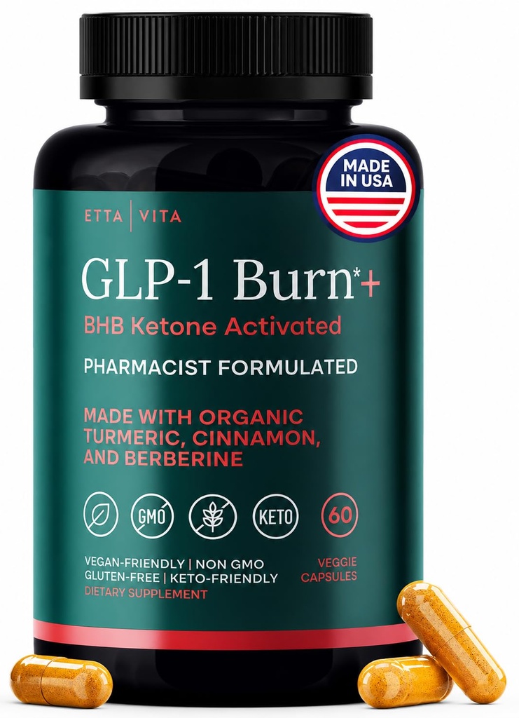 Ketosis & GLP-1 Supplement Vægttab for kvinder og mænd - Appetite Suppressant, Fat Burner og Metabolic Health med BHB Raspberry Ketoner, Apple Cider Vincils, Berberine HCL (Made in US / Lab Testet)