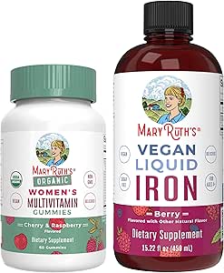 MaryRuth 's Multivitamin Gummies for Women (Cherry & Raspberry) & Iron Liquid Supplement (Berry) - 124; Clean Label Project Verified ® - 124; USDA Organic, Vegan, Non- GMO - 124; Skønhed, Immunitet & Samlet sundhed