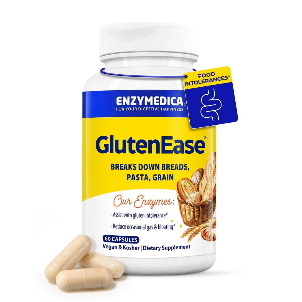 Enzymedica GlutenEase - Digestive Enzyme Supplement for Women & Men, Gluten & Casein Sensitivity Support, Enzymes for Digestion & Gut Health, Helps Gas & Bloating - 60 Caps