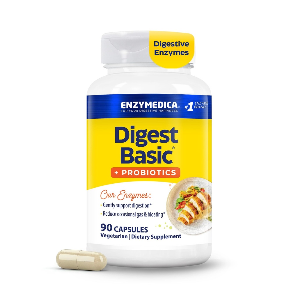 Enzymedica Digest Basic + Probiotics - Digestive Enzyme Supplement for Women & Men, Enzyme and Probiotic Capsules for Digestion, Gut Health Support, Helps Gas & Bloating, Vegetarian - 90 Caps