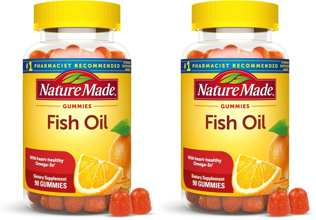Nature Made Fish Oil Omega 3 Gummies,Omega 3 Fish Oil Supplements,Healthy Heart Support,90 Gummies,45 Day Supply,(Pack of 2)