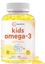 Micro Ingredients Kids Omega-3 Fish Oil, 240 Veggie Softgels | Vegan Omega 3 with 200mg DHA | Lemon Flavored | Fish Oil Alternative from Algae Oil | No Fishy Smell or Aftertaste