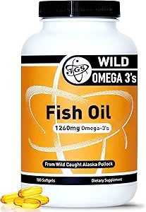 TGS Triple Strength Omega 3 Fish Oil Supplement - 1260mg EPA DHA for mænd og kvinder - Burpless, Pure Omega 3 Fedtsyrer fra Wild Alaska Pollock i triglycerid form - 180 kapsler, 90 Servering