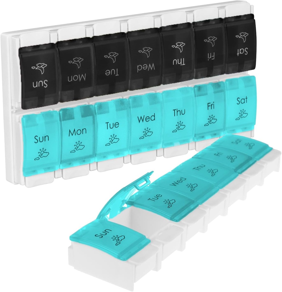 Vive Pill Organizer 2 gange om dagen - Weekly Large Am Pm Pill Box 7 dag - Dag og nat medicin dispenser for vitamin, Kosttilskud, Fish Oil - rejse Pill sag Gigt venligt med trykknap