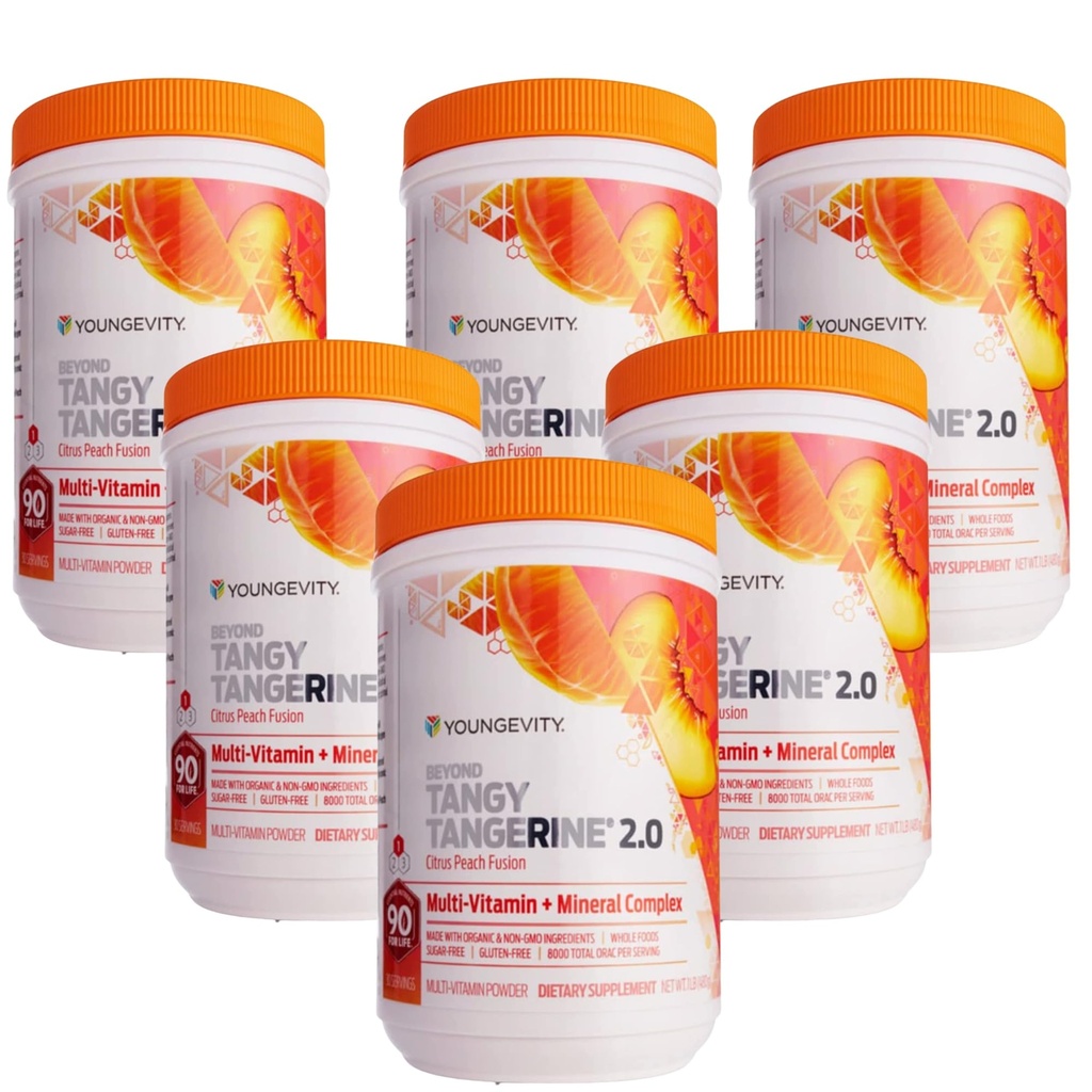 Youngevity Beyond Tangy Tangerin 2.0 Citrus Peach Fusion Multi- Vitamin & Mineral Complex - Lavet med Natural & Whole Foods ttesmå 124; 8.000 ORAC (6- Pack)