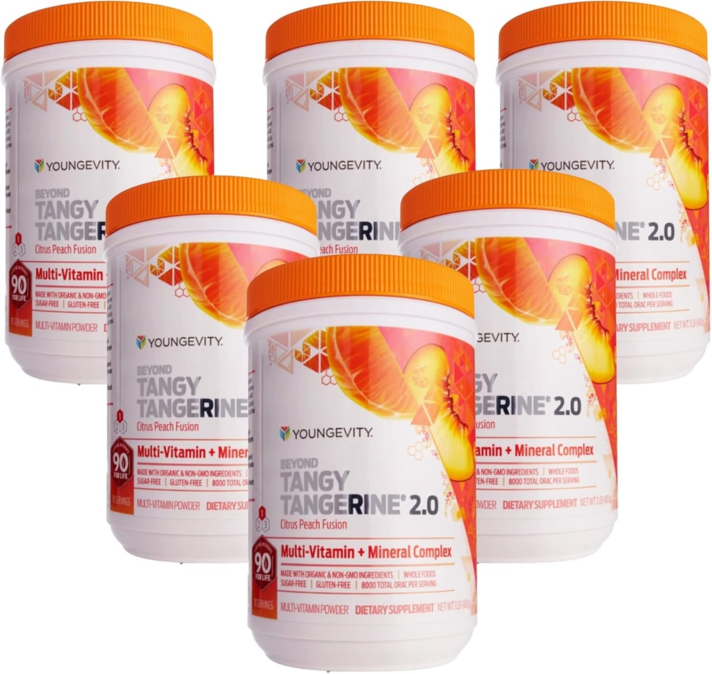 Youngevity Beyond Tangy Tangerin 2.0 Citrus Peach Fusion Multi- Vitamin & Mineral Complex - Lavet med Natural & Whole Foods ttesmå 124; 8.000 ORAC (6- Pack)