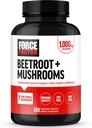 FORCE FACTOR Beetroot + svampe supplement til Great Health, Beet Root Kapsler med 7 Funktionelle Svampe, Lions Mane, Cordyceps, & Mere, Soy Free, Non- GMO, 120 Kapsler