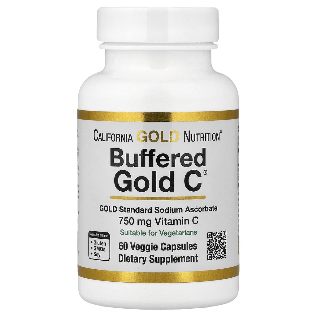 California Gold Nutrition Buffered Gold C, Gold Standard Sodium Ascorbate (Vitamin C), 60 Veggie Capsules
