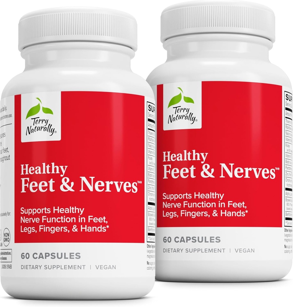 Terry naturligt sunde fødder & nerver - Urtetilskud med bioaktive vitamin B12 - cirkulation og nervetilskud - Veganske kapsler med Boswellia Serrata - 60 kapsler (pakke med 2)
