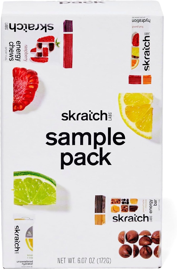 Skrattch Labs Sample Pack - Hydration Drink Mix, Usødet Sport Drink Mix, Energy Chews, Energy Bar - Sport Nutrition Trial Variety Pack - til løb, cykling, vandreture og Endurance Aktiviteter