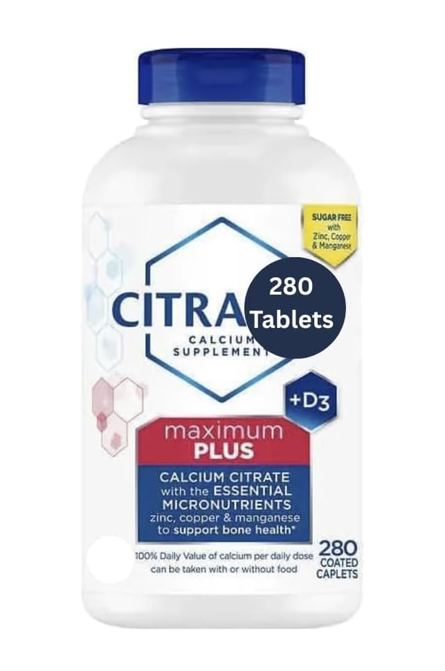 Citra Maximum Plus, Calcium Citrate + Vitamin D3 Supplement Tablets, 280 ct.