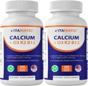 Vitamatic Calcium Supplement 1200mg with D3, K2 & B12, Immune & Bone Health Support - 365 Coated Tablets- 2 Pack