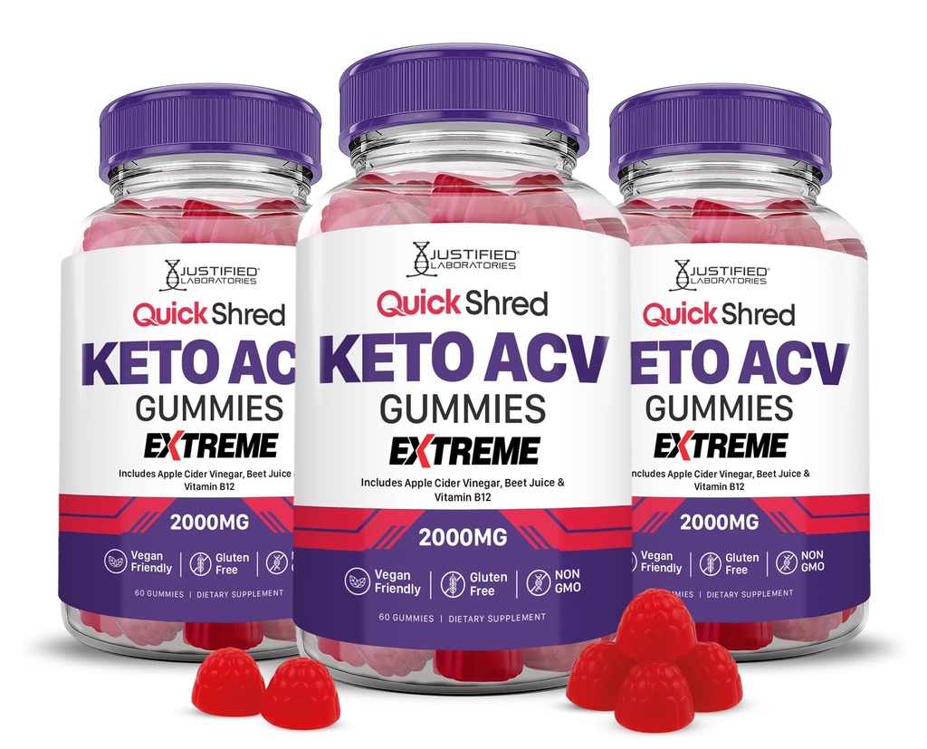 Justified Laboratories Quick Shred Keto ACV Gummies Extreme Advanced Formel 2000MG Apple Cider Vineddike Gummies med Pomegranate Beet Juice Powder & B12 Vegan, Non- GMO 180 Gummys