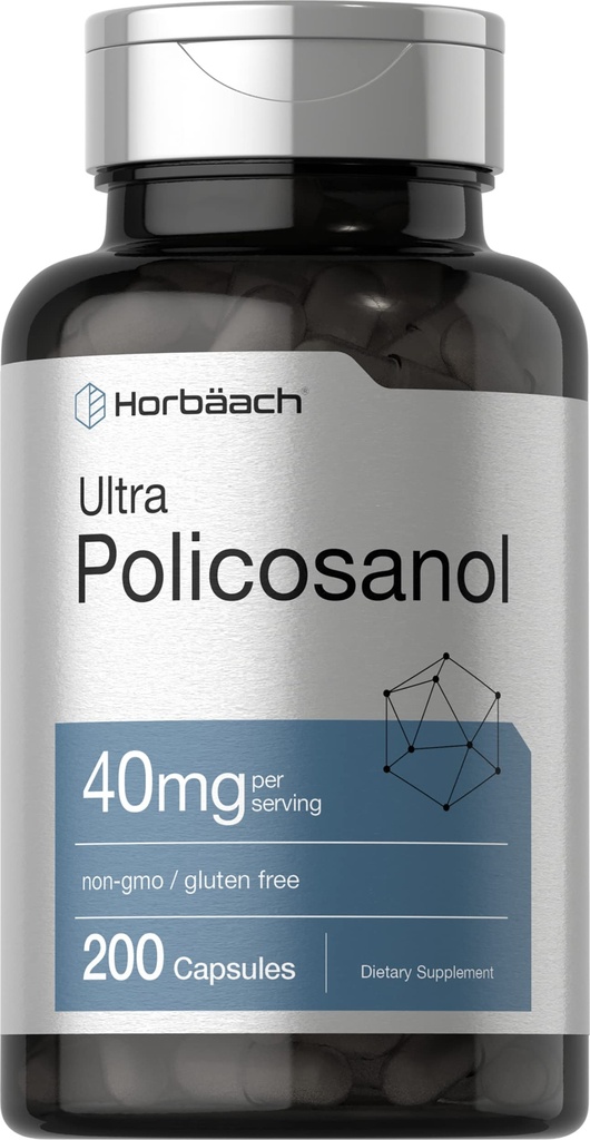 Horbäach Policosanol 40 mg 12, 200 Kapsler 125, ikke-GMO og Gluten Free Supplement