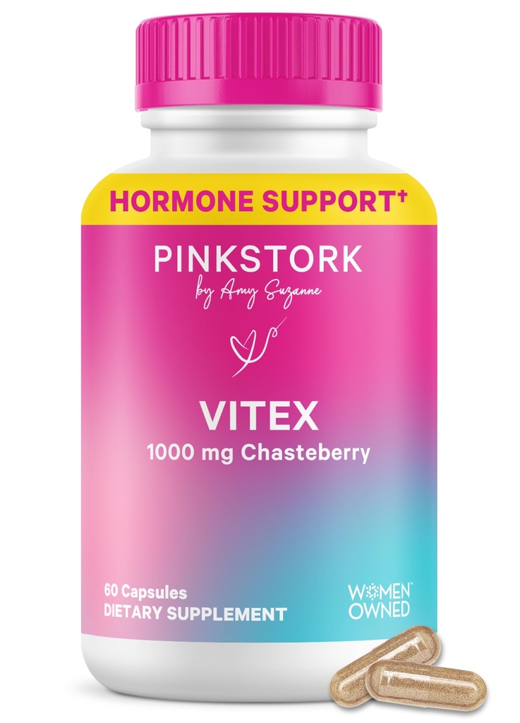 Pink Stork Organic Vitex - 1000 mg Chaste Tree Berry - Plant- baseret støtte til perimenopause & Hormonal Harmony - Hjælper med at holde cyklus regelmæssighed & sund progesteron balance - 60 Veganske kapsler