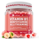 Vitamin B1 & Methyleret vitamin B Complex Gummies - Alle B Vitaminer, Benfotiamin, Thiamin & Inositol, Metyleret B1 B2 B6 Multivitaminer, L- methylfolat, Methyl B12 for Nerve Cognition Energy, 60 Cts