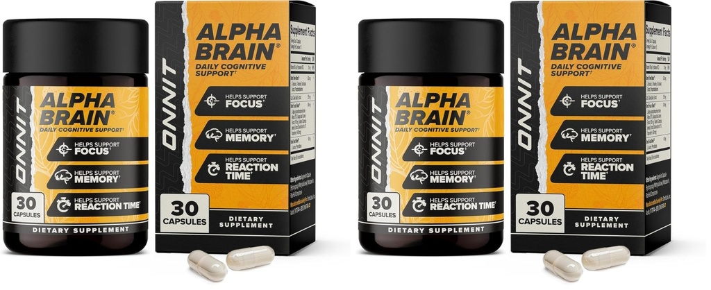 ONNIT Alpha Brain Nootrop Brain Supplement for mænd og kvinder, IGEN Non- GMO Testet, Hukommelse, Mental Klarhed, Kognitiv Support og Fokus Kapsler med L- Theanin og vitamin B6, 30 Greve (Pack of 2)