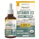 Plant- D3 Organic Vitamin D3 5000 IE - Vegan, Max Strength Sublingual Liquid D3 Drops - 200% højere Absorption - 100% Plant- baseret Cholecalciferol Form - Justerbar dosering for alle aldre (1oz Væske)