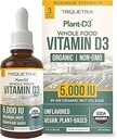 Plant- D3 Organic Vitamin D3 5000 IE - Vegan, Max Strength Sublingual Liquid D3 Drops - 200% højere Absorption - 100% Plant- baseret Cholecalciferol Form - Justerbar dosering for alle aldre (1oz Væske)