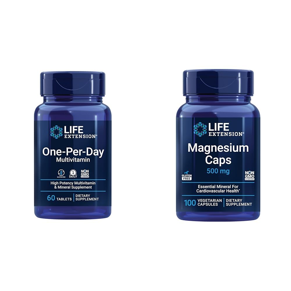 Life Extension One- Per- Day Multivitamin - Pakket med over 25 Vitamin, Minerals & Plant Ekstrakter & Magnesium Caps, 500 mg, Magnesiumoxid, Citrat, Succinat, Heart Health