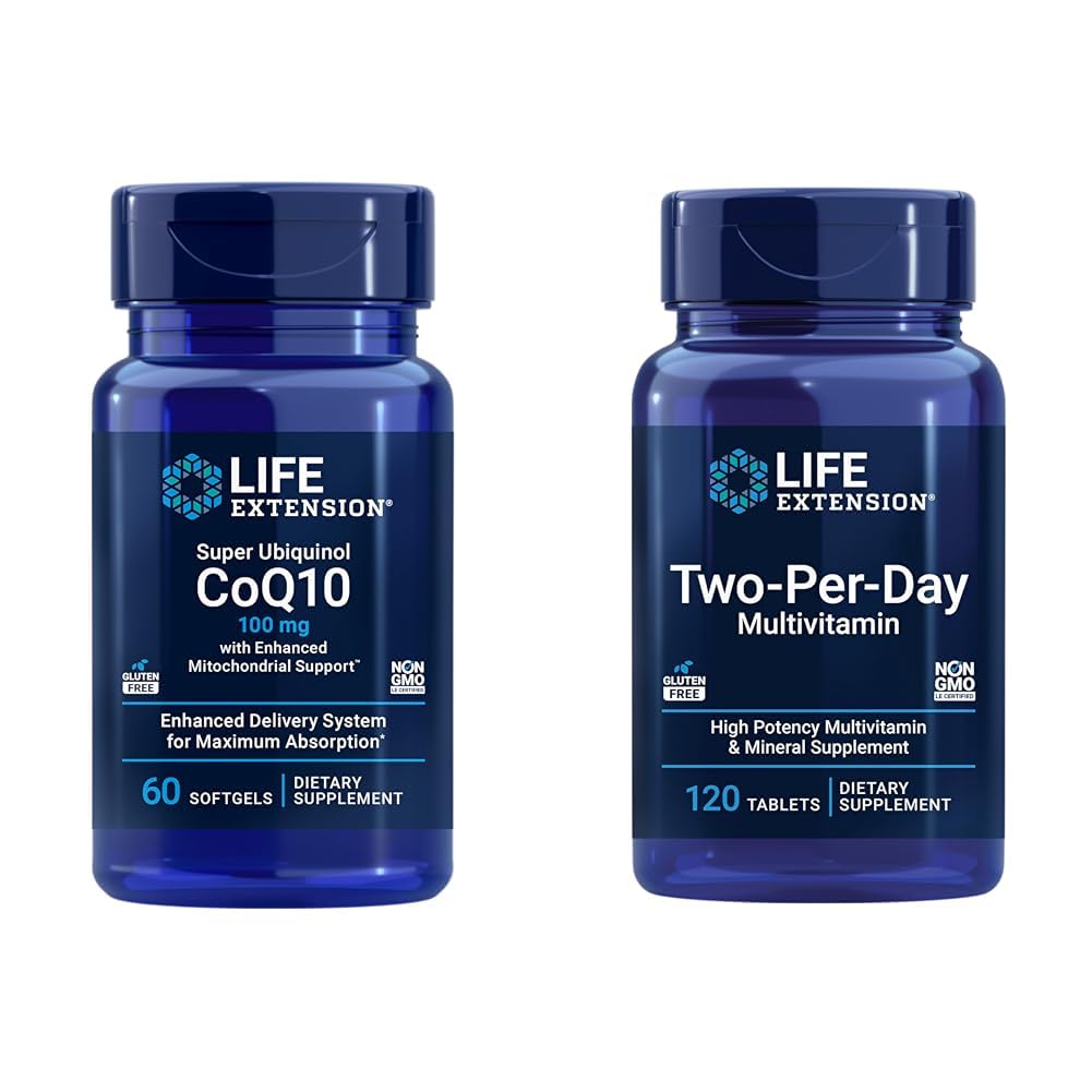 Life Extension Super Ubiquinol CoQ10 Heart & Cell Energy Support med Two- Per- Day High Potency Multi- Vitamin & Mineral Supplement, 60 Softgels & 120 tabletter