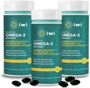 Iwi Omega-3 Essential, 90 Softgels (90 Servere), Plant- baserede Alger Omega 3 med EPA + DHA, Brain, Heart & immunsupport Kosttilskud, Krill & Fish Oil Alternative, Ingen Fishy Eftersmag
