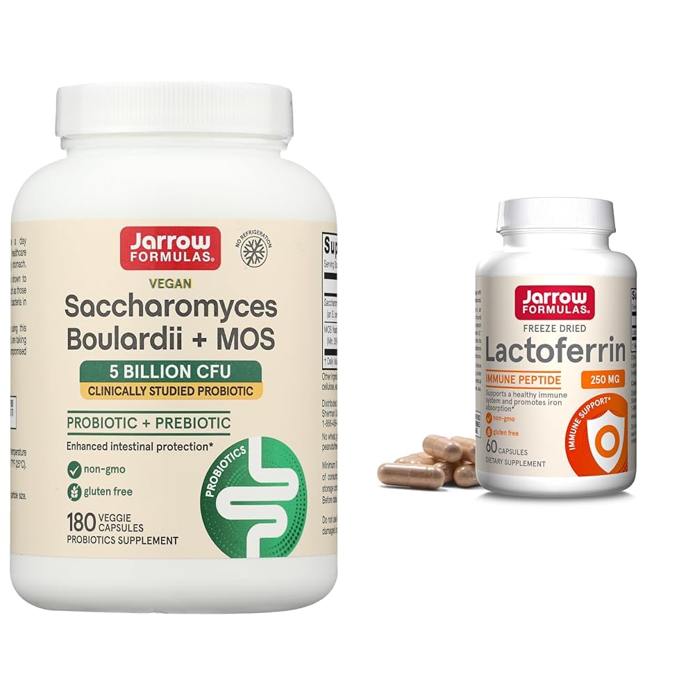 Jarrow Formulas Saccharomyces Boulardii Probiotics + MOS 5 Billion CFU Probiotic Yeast Formulas Lactoferrin 250 mg - Immune-Supporting Glycoprotein